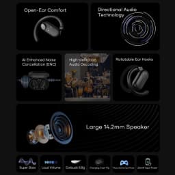 Wavefun Sense Open Ear Headphones Bluetooth Earphone with Adjustable Ear Hook Super Bass Earbuds BT5.3 Headsets with Microphone