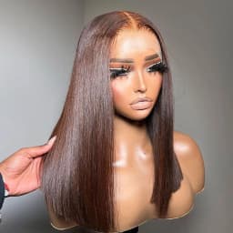 Bob Wigs Human Hair Chocolate Brown 13×4 Lace Front Human Hair Wig For Women Lightly Bleached Knot 180% Density Short Human Hair