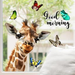 Giraffe Window Wall Decal Good Morning Waterproof Animals Wall Sticker Double Sided Wall Sticker Realistic Animal Car Window