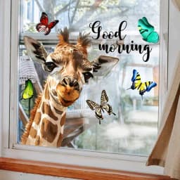 Giraffe Window Wall Decal Good Morning Waterproof Animals Wall Sticker Double Sided Wall Sticker Realistic Animal Car Window