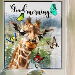 Giraffe Window Wall Decal Good Morning Waterproof Animals Wall Sticker Double Sided Wall Sticker Realistic Animal Car Window