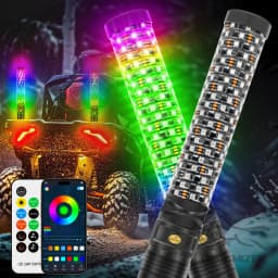 2PCS 1FT Fat Bluetooth Remote Control Colorful Spiral LED Whip Lights Lighted Antenna Whips for ATV Polaris RZR Flagpole Lamp