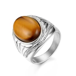 BONISKISS Vintage Men's Ring Tiger Eye Stone Punk Classic Black Color Ring Male Stainless Steel Ring Bijoux Aneis Jewelry Gift