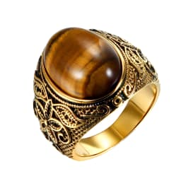 BONISKISS Vintage Men's Ring Tiger Eye Stone Punk Classic Black Color Ring Male Stainless Steel Ring Bijoux Aneis Jewelry Gift