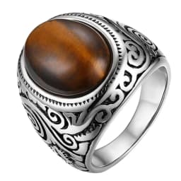 BONISKISS Vintage Men's Ring Tiger Eye Stone Punk Classic Black Color Ring Male Stainless Steel Ring Bijoux Aneis Jewelry Gift