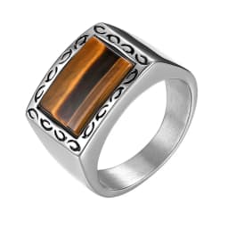BONISKISS Vintage Men's Ring Tiger Eye Stone Punk Classic Black Color Ring Male Stainless Steel Ring Bijoux Aneis Jewelry Gift
