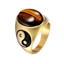 BONISKISS Vintage Men's Ring Tiger Eye Stone Punk Classic Black Color Ring Male Stainless Steel Ring Bijoux Aneis Jewelry Gift