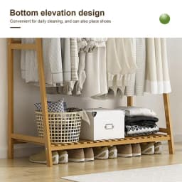 Wooden Garment Coat Clothes Hanging Heavy Duty Rack with top shelf and 2-tier Shoe Clothing Storage Organizer Shelves