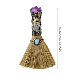 Natural Crystal Witch Broom Mini Witch Broom for Wiccan Altar Majic Ceremonial Decor Handmade Reiki Broom Stick for Wall Decor
