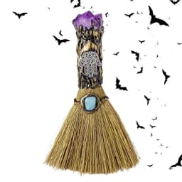 Natural Crystal Witch Broom Mini Witch Broom for Wiccan Altar Majic Ceremonial Decor Handmade Reiki Broom Stick for Wall Decor