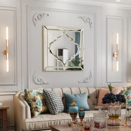 Wall Art Mirror: Elegant Square Wall Silver Glass Decorative Accent Mirror Golden Rim for Hallway, Mantle, Living Room Decoratin