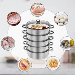 5 Tier 26 / 28 / 30cm Steam Cooker Steamer Pan Cook Food Veg Pot Stainless Steel
