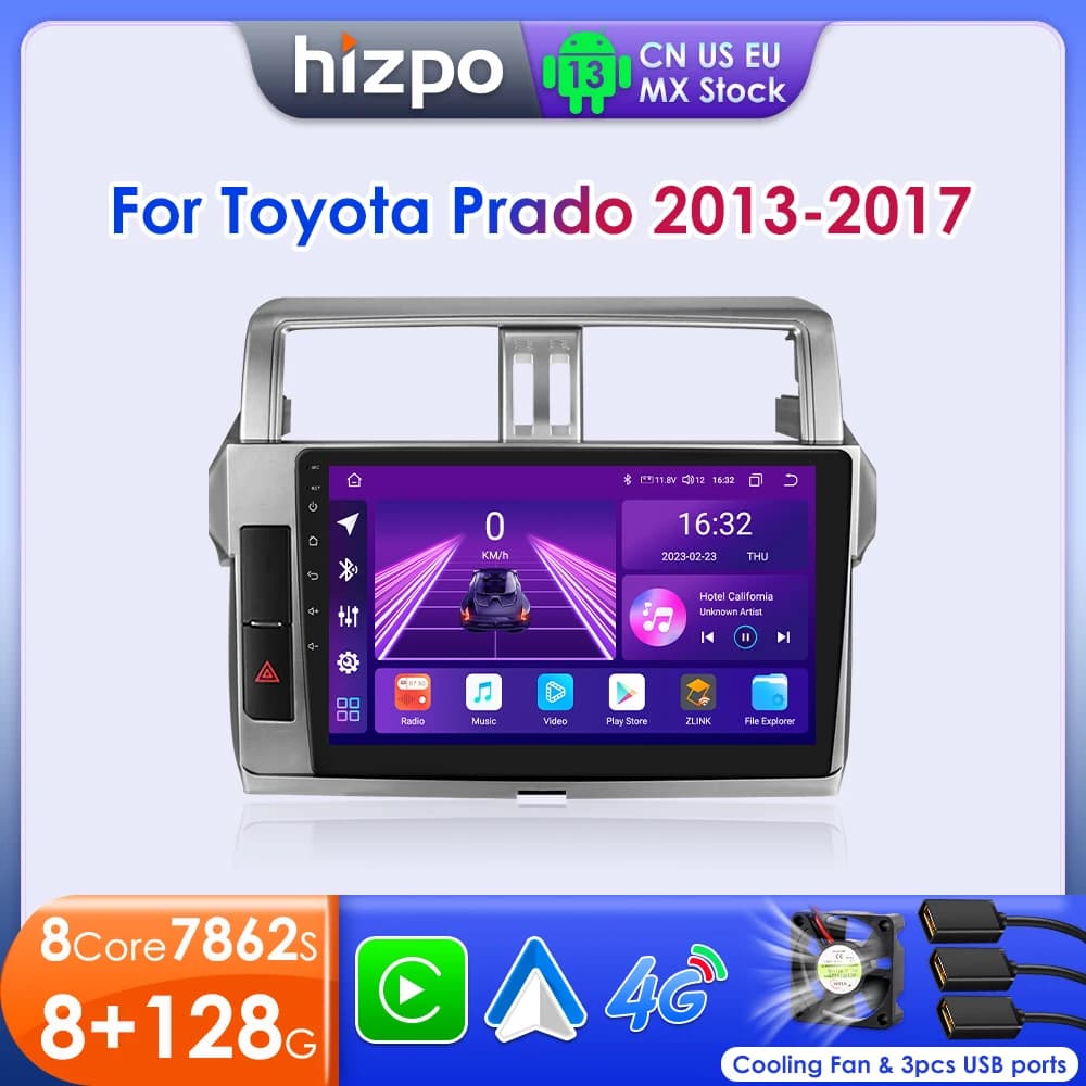 Hizpo Car Multimedia Navigation For Toyota Land Cruiser Prado 150 2013-2017 Radio 2 din Android Autoradio CarPlay Stereo 8+128G