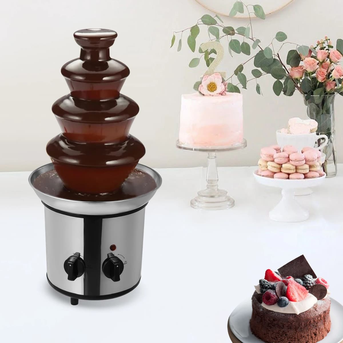 Chocolate Fountain Machine Rust-Proof Household 4-Layer Large Capacity Chocolate Melting Machine DIY Tool