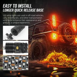 2PCS 1FT 12V Fat Spiral LED Whip Light For Side By Side For UTV APP Control Compatible With Polaris RZR for Can-Am Maverick X3