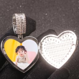 JINAO Heart-shaped Photo Pendant Iced Zircon Cubic Zirconia Pendant Hip Hop Fashion Jewelry Can Be Opened