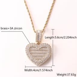 JINAO Heart-shaped Photo Pendant Iced Zircon Cubic Zirconia Pendant Hip Hop Fashion Jewelry Can Be Opened