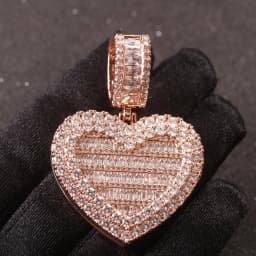 JINAO Heart-shaped Photo Pendant Iced Zircon Cubic Zirconia Pendant Hip Hop Fashion Jewelry Can Be Opened