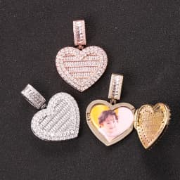 JINAO Heart-shaped Photo Pendant Iced Zircon Cubic Zirconia Pendant Hip Hop Fashion Jewelry Can Be Opened