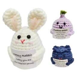 Positive Crocheted Crocheted Toy with Encouraging Card for Emotional Support Koala Rabbit Mouse Onion Blueberry Gift for Kids