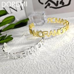 DOREMI Initial Letter Cuff Open Bangle Personalization Stainless Steel AMORE Custom Name Bangle