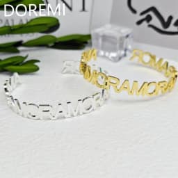 DOREMI Initial Letter Cuff Open Bangle Personalization Stainless Steel AMORE Custom Name Bangle