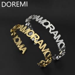 DOREMI Initial Letter Cuff Open Bangle Personalization Stainless Steel AMORE Custom Name Bangle