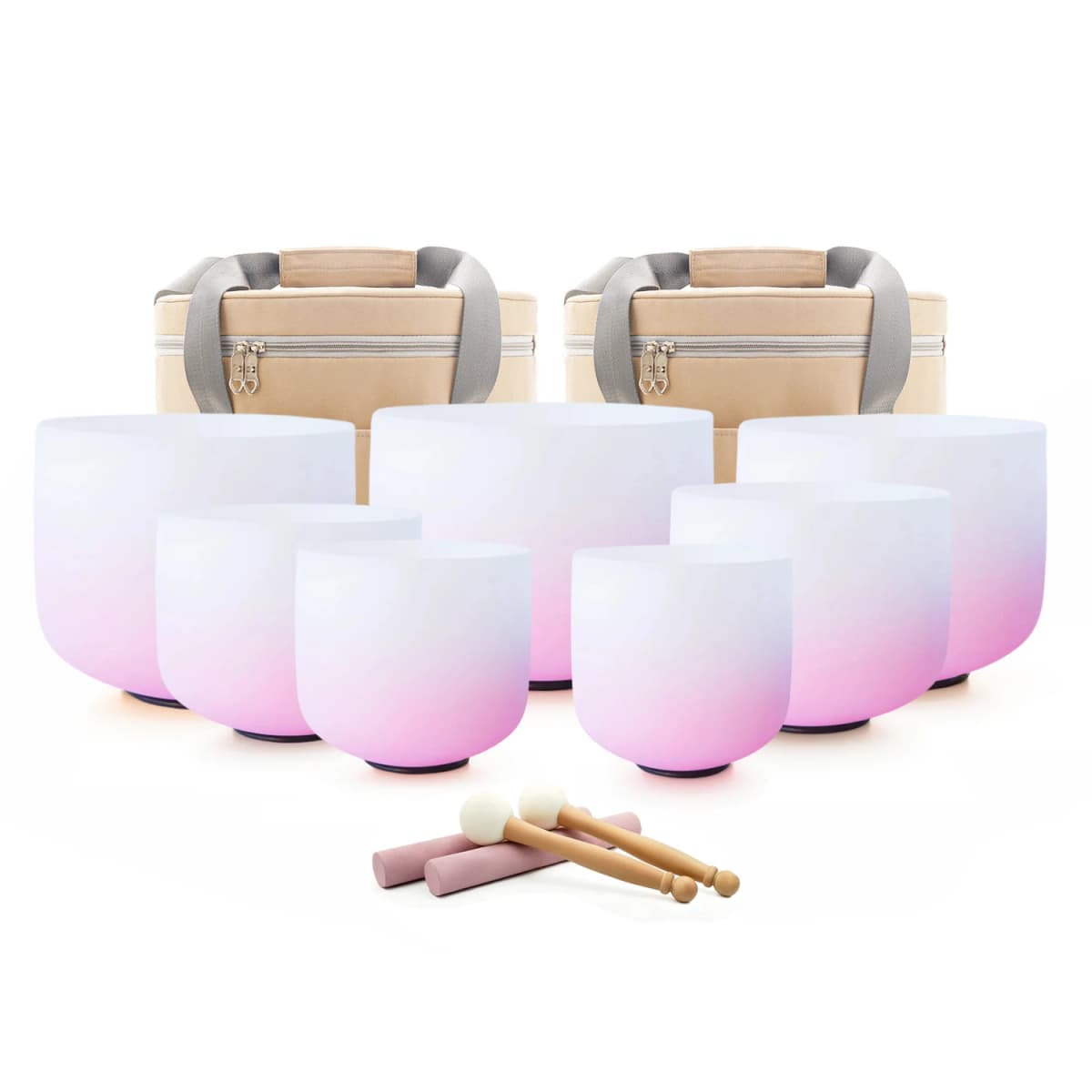 Colored Quartz Crystal Singing Bowl 7pcs Chakra Set Sound Healing Meditation with/without Free Carry Bags