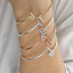 Doremi Birthstone Coloful Zircons 9mm Initial Letters Stagger Bangles Custom Jewelry Gift Designer Bangles