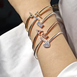 Doremi Birthstone Coloful Zircons 9mm Initial Letters Stagger Bangles Custom Jewelry Gift Designer Bangles