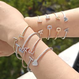 Doremi Birthstone Coloful Zircons 9mm Initial Letters Stagger Bangles Custom Jewelry Gift Designer Bangles