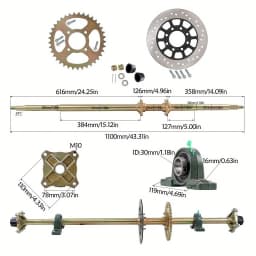 44" ATV Quad Rear Axle Kit With 10" Wheels Sprocket Golf Cart Go KartBrake Wheel Hub Brake DIY Four UTV Buggy Quad Assembly