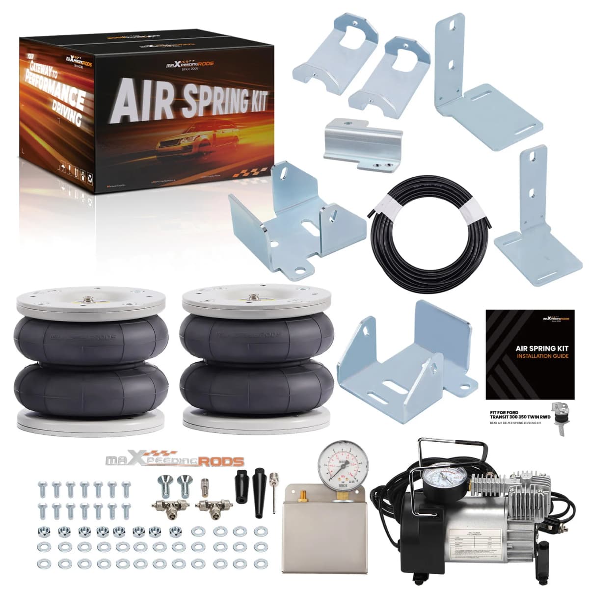 Air Suspension with 12V Compressor Kit for Ford Transit 2001-2020 4000kg Air Suspension Spring Bag + 12V