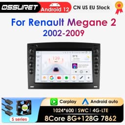 2 din Carplay Android Auto Car Radio For Renault Megane 2 2002-2009 Car Multimedia GPS autoradio RDS DSP AI 4G Octa Core 7862
