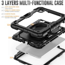 For iPad Mini 7 6 2024, Military Grade Shockproof Silicone Cover with 360 Folding Handle Grip + Handle Shoulder Strap
