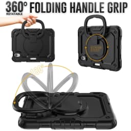 For iPad Mini 7 6 2024, Military Grade Shockproof Silicone Cover with 360 Folding Handle Grip + Handle Shoulder Strap