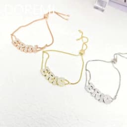 DOREMI Crystal Zircon Name Customized Letter Doubel Chain Mesh Dainty Sliding Slider Letter Personalize Name Bracelets