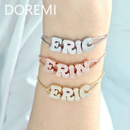 DOREMI Custom Alphabet Pendant Letter Slide Bracelet Doubel Chain Mesh Dainty Sliding Slider Letter Personalize Name Bracelets