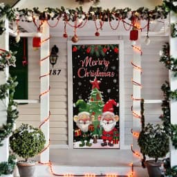 Merry Christmas Door Cover Photo Background Door Banner Christmas Door Hunging Banner Backdrop for Balcony Garden Boats Patio