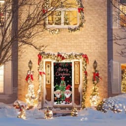 Merry Christmas Door Cover Photo Background Door Banner Christmas Door Hunging Banner Backdrop for Balcony Garden Boats Patio