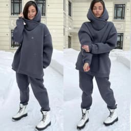 Winter Women's Tracksuit Two Piece Sets Solid Long Sleeve Hooded Running Sports Suit Warm Hoodie Sweatshirts Long Pant