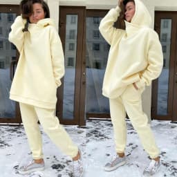 Winter Women's Tracksuit Two Piece Sets Solid Long Sleeve Hooded Running Sports Suit Warm Hoodie Sweatshirts Long Pant