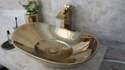 ZAPPO Luxury Large Gold Vessel Sink Ceramic Bathroom Sink Above Counter Washing Sink Faucet Combo with Faucets Drain Basin Sinks