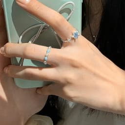 Fresh Sea Blue Zircon Star Ring Niche Drip Oil Design Open Ring Fashion Personalized Jewelry