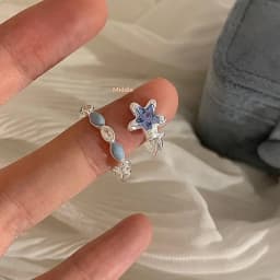 Fresh Sea Blue Zircon Star Ring Niche Drip Oil Design Open Ring Fashion Personalized Jewelry