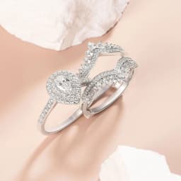 Newshe 925 Sterling Silver Wedding Rings Set for Women Tear Drop CZ Double Halo Engagement Ring with Enhancer Guard Jewelry