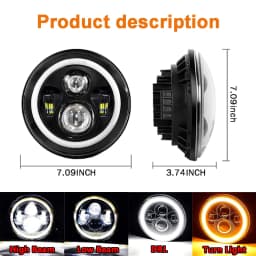 7 Inch LED Headlight with Halo Ring Amber DRL Turn Signal for Suzuki Samurai SJ413 SJ410 1980-1985 7 Inch LED Headlight wi