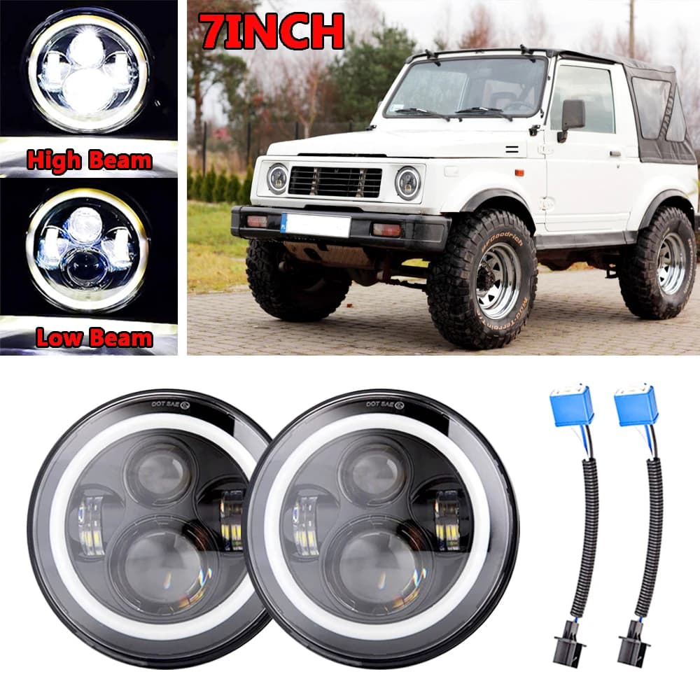 7 Inch LED Headlight with Halo Ring Amber DRL Turn Signal for Suzuki Samurai SJ413 SJ410 1980-1985 7 Inch LED Headlight wi
