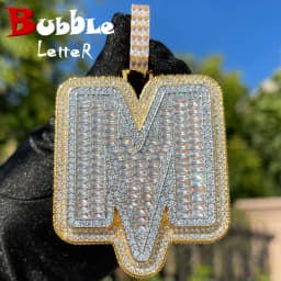 Bubble Letter Jewelry Initial Necklace for Men Iced Out Baguette Pendant Prong Setting Hip Hop Rock Street