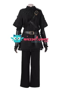 Miccostumes Men's Costume Warrior Cosplay Costume Pure Dark Black Uniform Fullset Tunic Pants with Belt and Hat